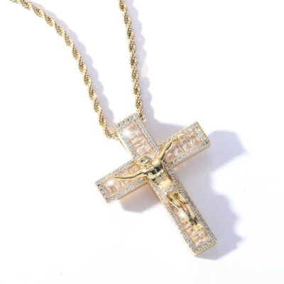 Hip-Pop18K Gold Plated Jesus Cross Chain Vintage -GOLD plated