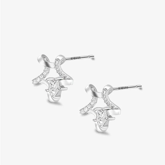 Alternative view of Hollow Star Shaped Earrings Silver 999 with Sparking CZ