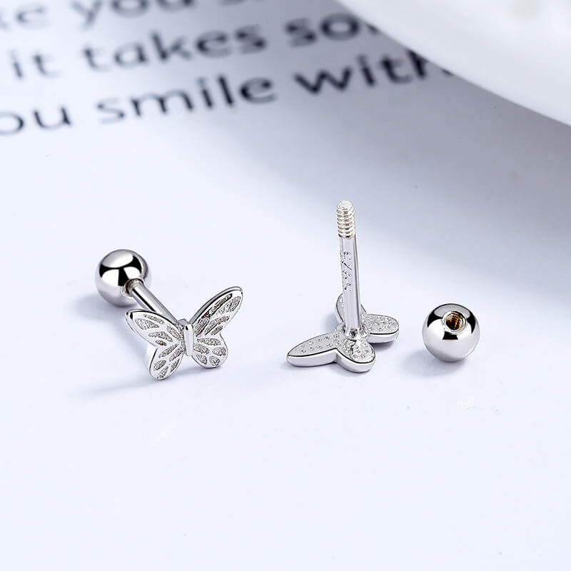 Hollowed 925 Sterling Silver Butterfly Stud Earrings Wholesale - Görüntü 3