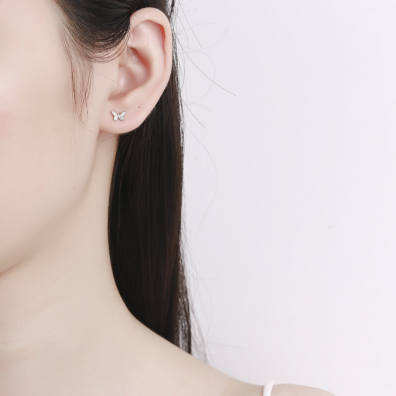 Hollowed 925 Sterling Silver Butterfly Stud Earrings Wholesale - Görüntü 4