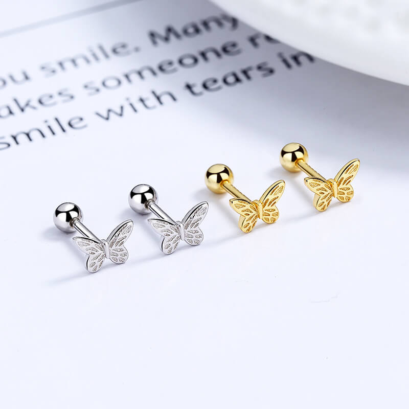 Hollowed 925 Sterling Silver Butterfly Stud Earrings Wholesale