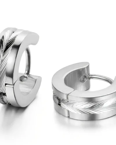 Knurling Mens Stainless Steel Hoop Earrings Wholesale-silvery