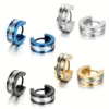 Knurling Mens Stainless Steel Hoop Earrings Wholesale (1)