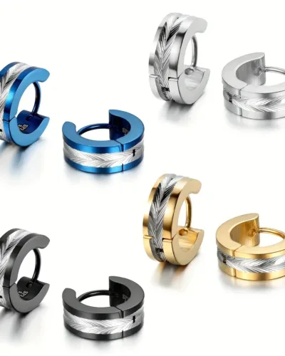 Knurling Mens Stainless Steel Hoop Earrings Wholesale (1)