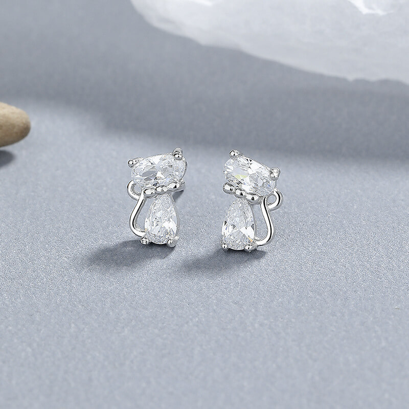 Lovely 925 Sterling Silver Cat Stud Earrings Bulk SHOW