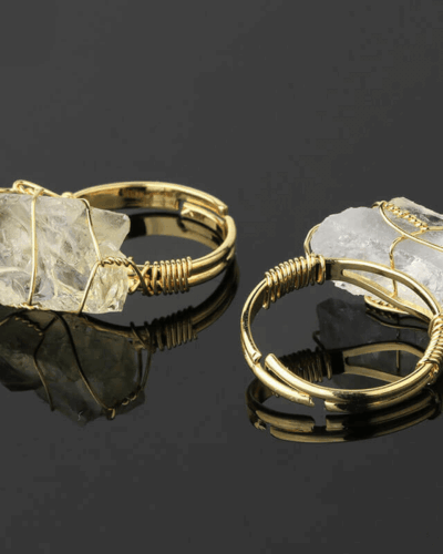 Adjustable Gold Plated Wire Wrapped Gemstone Ring for Women Wholesale