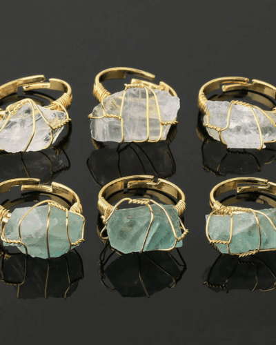 Adjustable Gold Plated Wire Wrapped Gemstone Ring for Women Wholesale