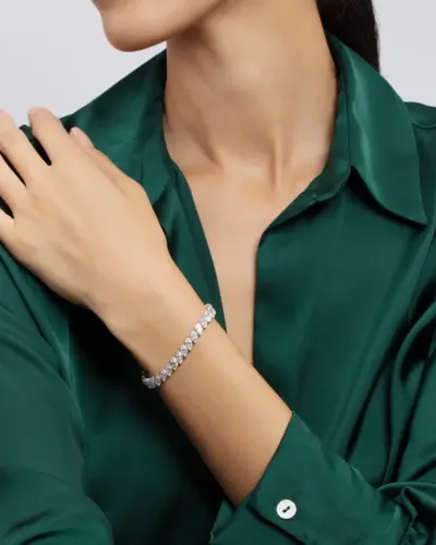 Marquise Sterling Silver Moissanite Tennis Bracelet