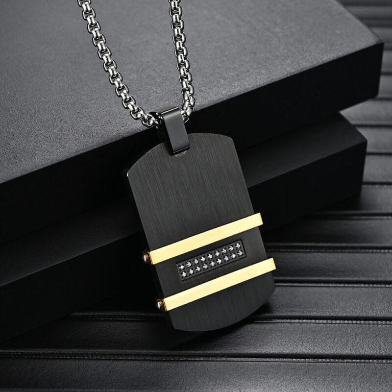 Men Square Pendant Necklace Stainless Steel Wholesale-GOLD