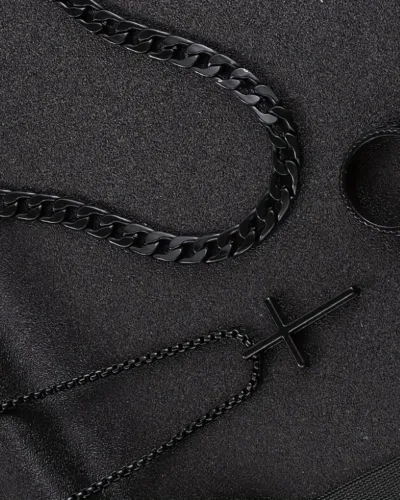 Mens Black Stainless Steel Jewelry Set Wholesale Necklace Ring Bracelet 2