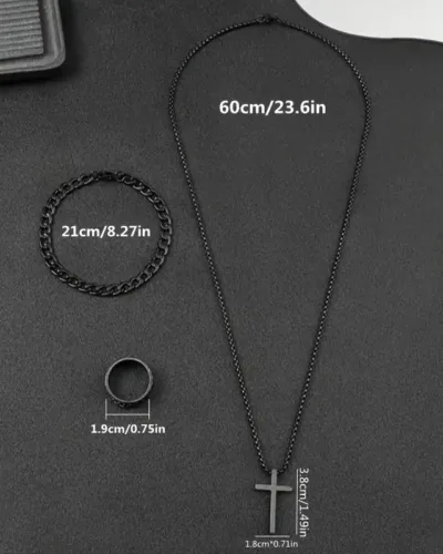 Mens Black Stainless Steel Jewelry Set Wholesale Necklace Ring Bracelet 4