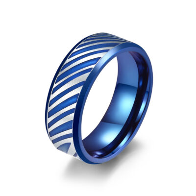 Mens Blue Titanium Wedding Bands with Diagonal Pattern Bulk (1)