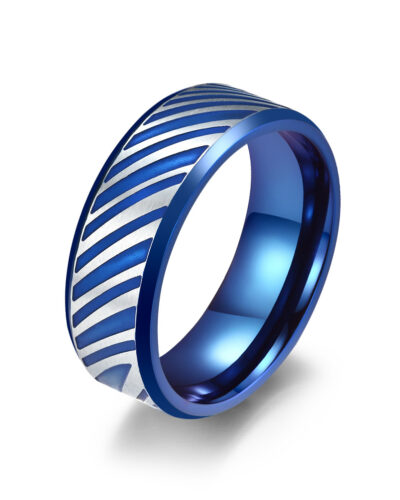 Mens Blue Titanium Wedding Bands with Diagonal Pattern Bulk (1)