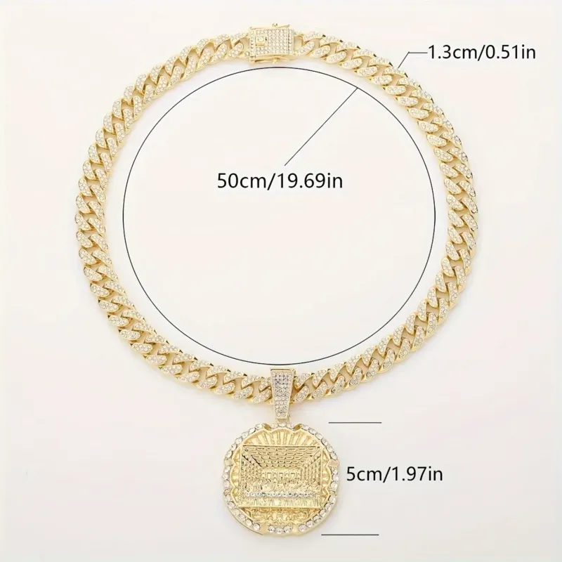 Mens Cuban Chain Necklace with Synthetic Zirconia Pendan Wholesale 1