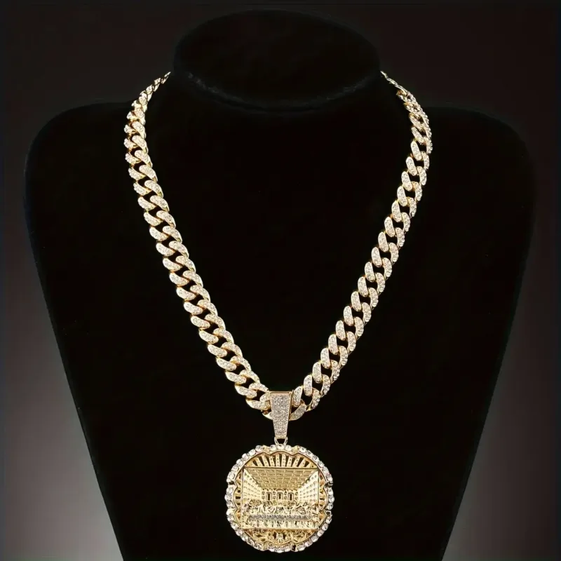 Mens Cuban Chain Necklace with Synthetic Zirconia Pendan Wholesale 2
