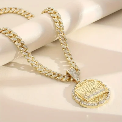 Mens Cuban Chain Necklace with Synthetic Zirconia Pendan Wholesale (1)