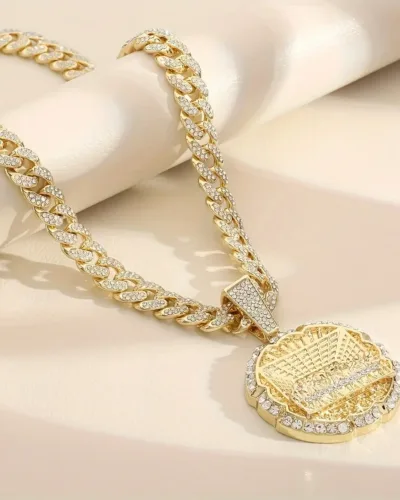 Mens Cuban Chain Necklace with Synthetic Zirconia Pendan Wholesale (1)