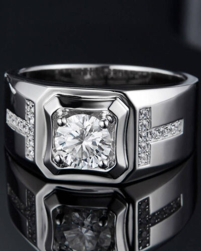 Mens Moissanite Engagement Rings with 925 Sterling Silver
