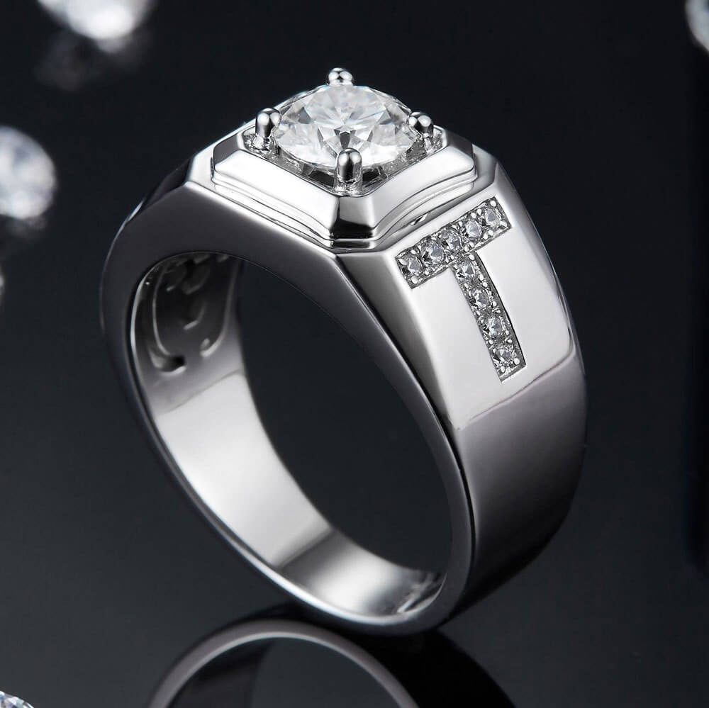 Mens Moissanite Engagement Rings with 925 Sterling Silver