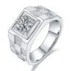 Mens Moissanite Silver Rings with Block Design
