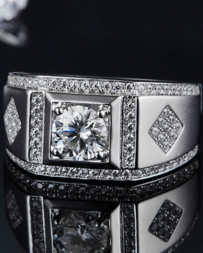 Mens Moissanite Wedding Bands with 925 Sterling Silver