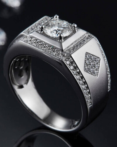 Mens Moissanite Wedding Bands with 925 Sterling Silver
