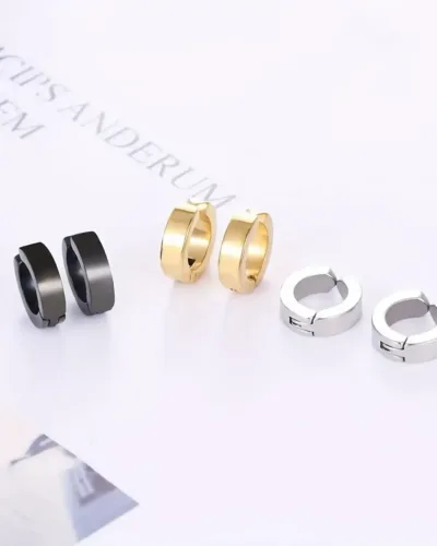 Alternative view of 12 Pairs Mens Stainless Steel Ear Studs Cuff Hoop No-piercing Clip-on Earrings