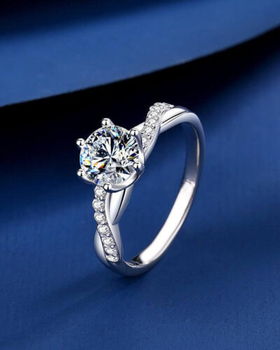 Moissanite Bridal Ring with Twisted Shank Design