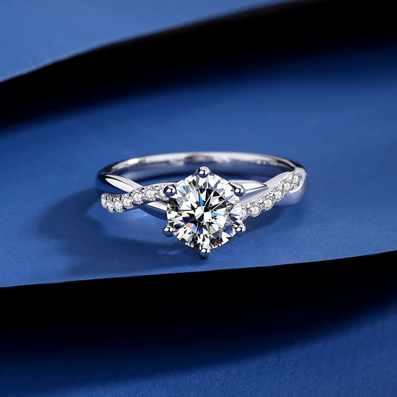 Moissanite Bridal Ring with Twisted Shank Design