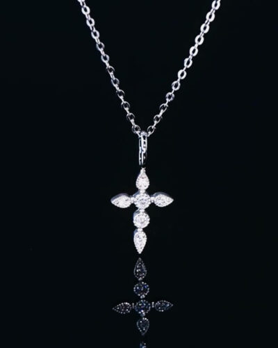 Moissanite Cross Necklace with Inlay Solid Color Pendant