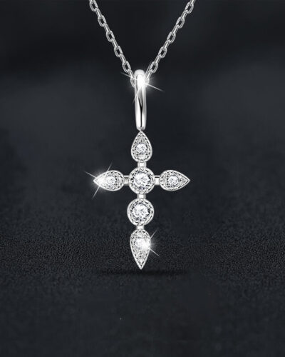Moissanite Cross Necklace with Inlay Solid Color Pendant