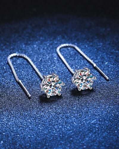 Moissanite Dangle Earrings with 925 Sterling Silver Ear Cable