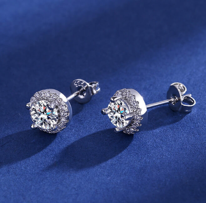 Moissanite Diamond Earrings Solid Color Ear Studs - Görüntü 2