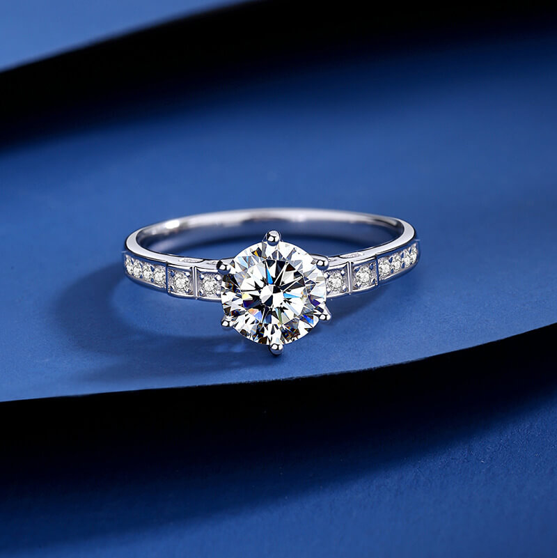 Alternative view of 1CT Moissanite Diamond Engagement Rings with 6 Prong