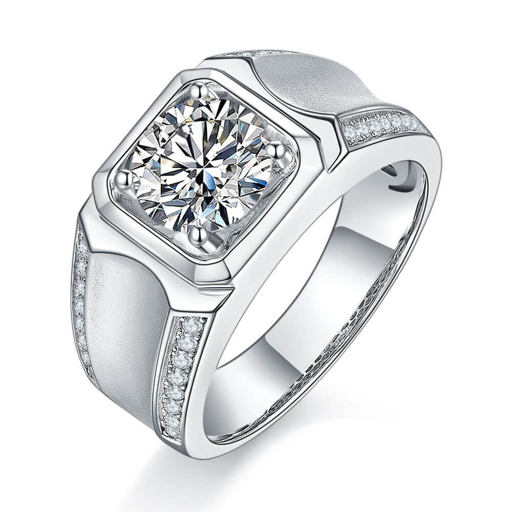 Moissanite Diamond Mens Ring with 925 Sterling Silver
