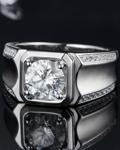 Moissanite Diamond Mens Ring with 925 Sterling Silver