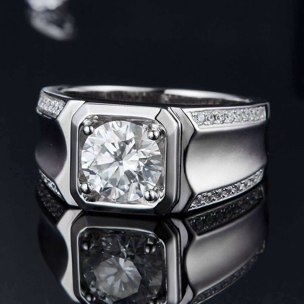 Moissanite Diamond Mens Ring with 925 Sterling Silver