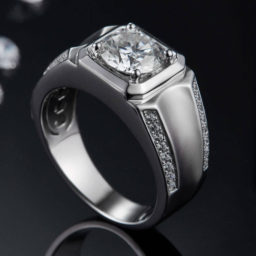 Moissanite Diamond Mens Ring with 925 Sterling Silver - Imagem 2