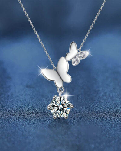 Moissanite Diamond Necklace with 925 Sterling Silver Butterfly Pendant
