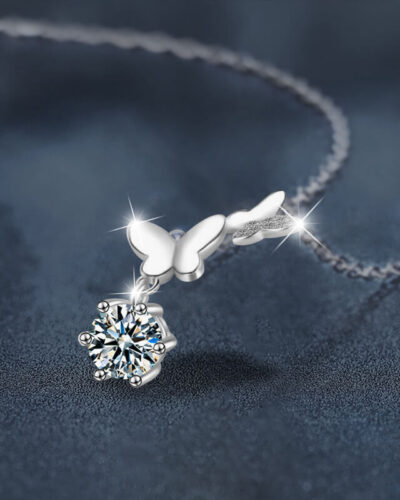 Vista alternativa dell'Moissanite Diamond Necklace with 925 Sterling Silver Butterfly Pendant