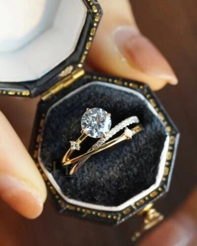 Alternative view of Moissanite Diamond Rings in Celestial Trail