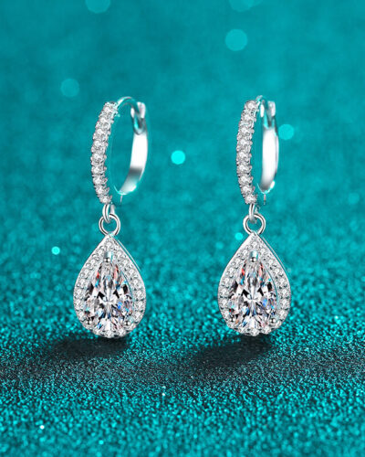 Moissanite Earrings Drop with 1 Carat Water Droplets