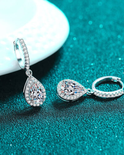 Moissanite Earrings Drop with 1 Carat Water Droplets