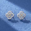 Moissanite Earrings Studs with Four Leaf Clover Design