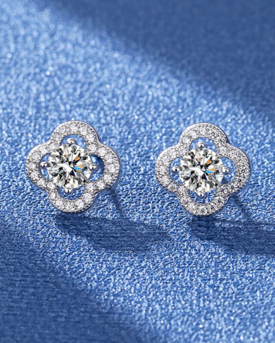 Moissanite Earrings Studs with Four Leaf Clover Design