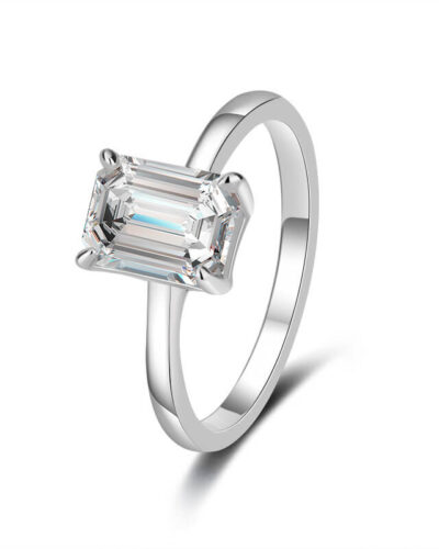 Moissanite Emerald Cut Ring with 925 Sterling Silver