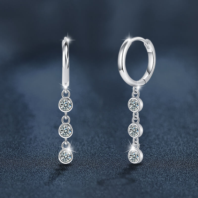 Moissanite Geometric Drop Earrings with 925 Sterling Silver