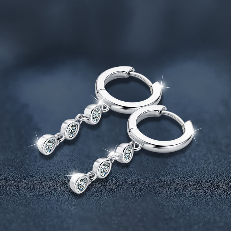 Moissanite Geometric Drop Earrings with 925 Sterling Silver