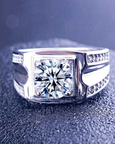 Moissanite Mens Wedding Bands with 925 Sterling Silver