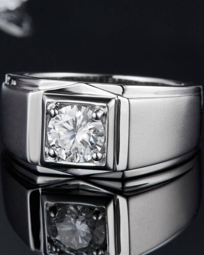 Moissanite Mens Wedding Rings with 925 Sterling Silver
